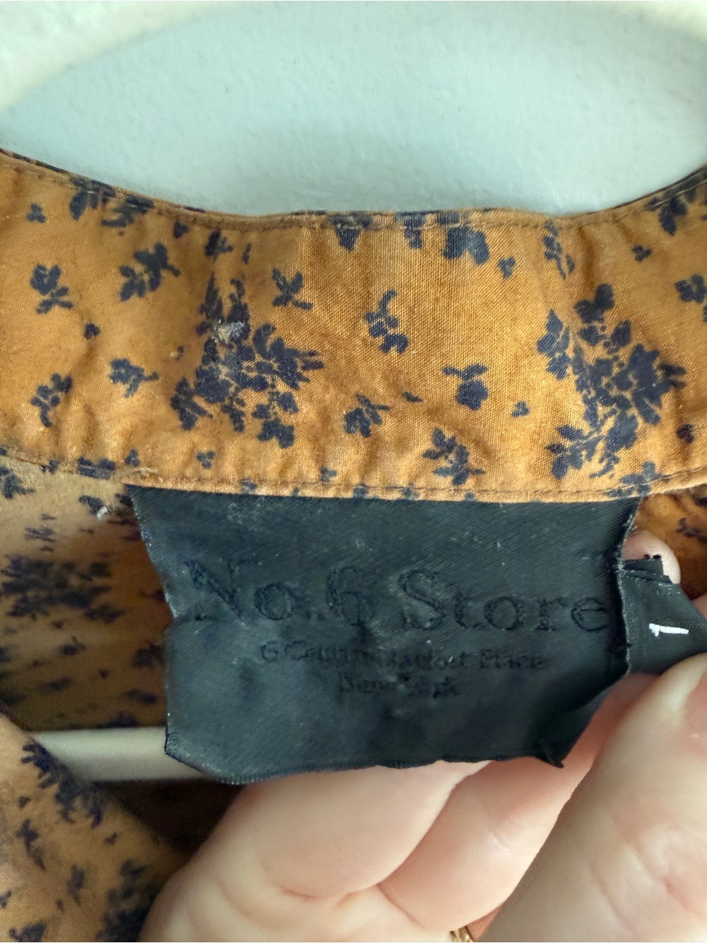 No. 6 Store Spencer Cotton Poplin Shirt Brown Navy Floral Cottagecore USA Made S - Picture 2 of 11